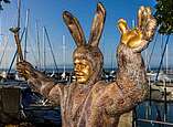 Seehas und zwei Kinder: Figurengruppe aus Bronze von Waldemar Schröder 