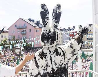 Kinder und Erwachsene feiern beim Seehasenfest die Einholung des Seehas und den Hasenklee